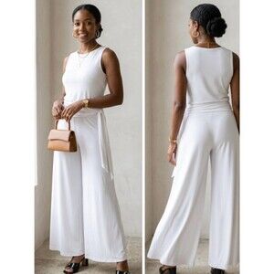 Cache Side-Tie Flowy Wide-Leg White Resort Bridal Dress Pants Size Small